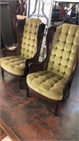 Pair of Vintage Chairs Green Upholstery