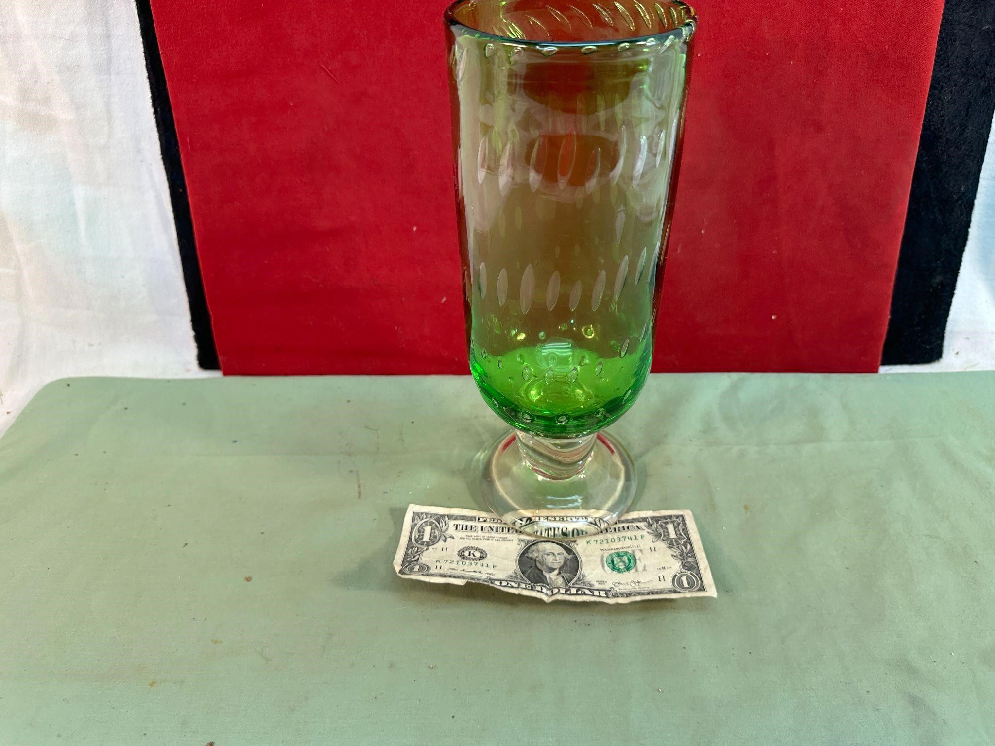 TALL GREEN GLASS VASE