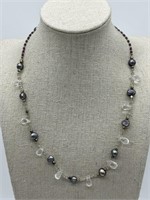 Sterling Silver Peacock Pearl & Crystal Necklace