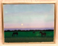 Signed/Framed Three Horses In A Meadow Twilight Pa