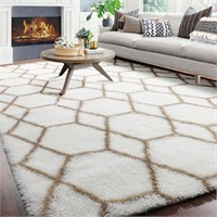 Large Geometric Area Rug for Living Room, 7x10 Whi