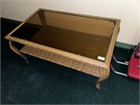 WICKER AND GLASS COFFEE TABLE