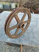 Vintage cast iron farm pulley