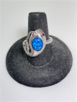 Sterling Ruby Eyed Opal Snake Ring 8 Gr Size 8.75