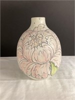 Signed Floral Pattern Pottery Vase