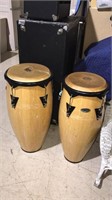 Pair of cosmic percussion bongo drums, one has a