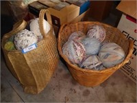 2 wicker baskets w/fabric balls