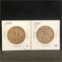 1940 & 1943D Walking Liberty Half Dollars