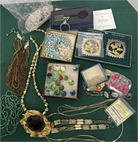 Box lot of costume jewelry, marbles, loose beads