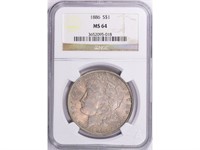 1886 Morgan Silver Dollar NGC MS-64 (Toned)