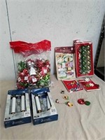 Christmas bows, candle battery lamps, ornaments