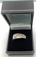Silver ring w/12kt leaves-4.74 grams
