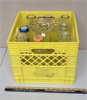 Vintage Milk Bottles in DAIRYLAND Yellow Crate