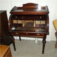 2 Pc Antique Mahogany Roll Top Desk