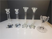 5x Vintage glass candlestick holders