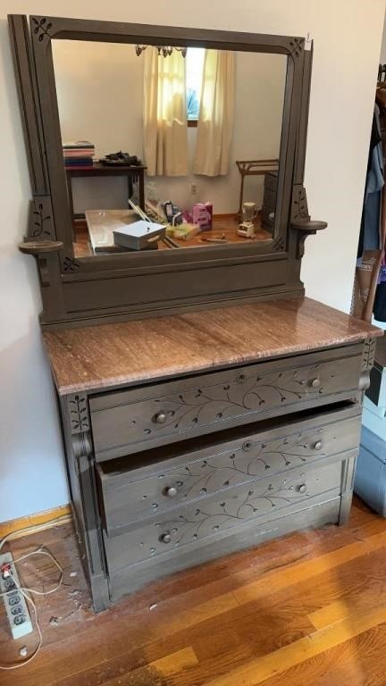 Antique Dresser With Marble Top, Three Drawers,