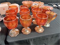9 Carnival glass tumblers + 2 cups