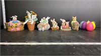 6 Ceramic Easter  Bunny Figurines w/ 5 Candles