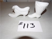 2) unmarked small Milk Glass shoes