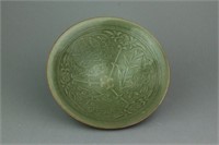 Chinese Green Celadon Carved Porcelain Bowl