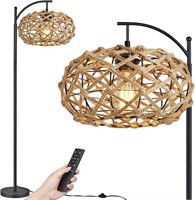 QIYIZM Rattan Floor Lamp with Remote for Living R