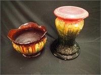 Art pottery jardiniere with drip glaze, 9 1/2"