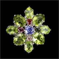 Natural Peridot Sapphire Tanzanite Tourmaline Ring