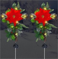 34in (2 pcs) Solar Lighted Xmas Cross Stake w/ Pin