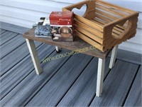 Small wooden porch/plant table and more