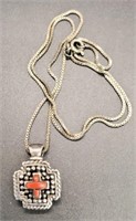 (XX) Cinnabar Cross Sterling Silver Necklace (16"