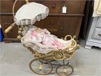 Wicker doll carriage with parasol