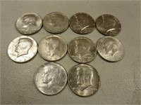 (10) 1967-69 Kennedy Silver Half Dollars 40% E