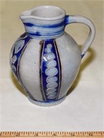 CONTINENTAL COBALT DECORATED, SALT GLAZED PITCHER