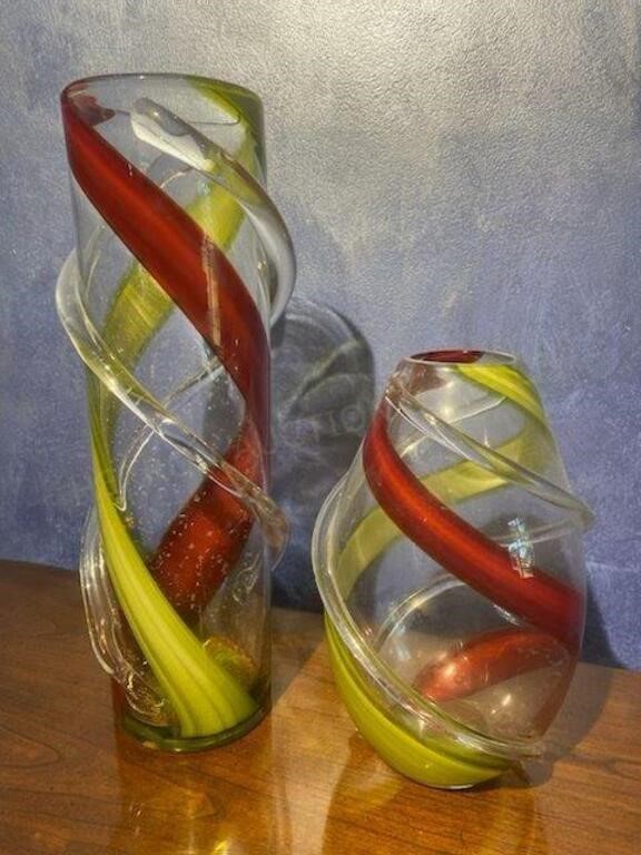 Red & Green Swirl Vases