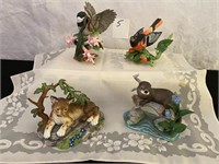4 Lenox Bird, Cat, Otter Figurines