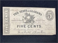 1863 STATE OF ALABAMA CONFEDERATE