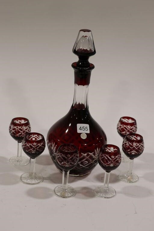 RUBY GLASS DECANTER SET