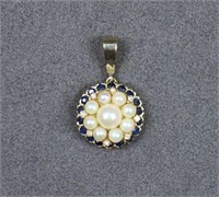14K Gold, Pearl, Sapphire & Diamond Pendant