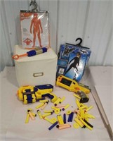 White cube with two costumes and Nerf guns