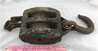 Large Antique Wooden Block & Tackle Pulley