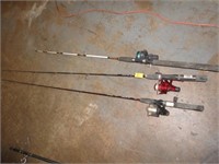 (3) FISHING POLES W/ REELS     6' / 6' / 5'