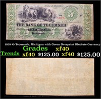 1859 $5 Tecumseh, Michigan with Green Overprint Ob
