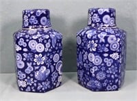 Pr. Blue & White Decorated Ginger Jars