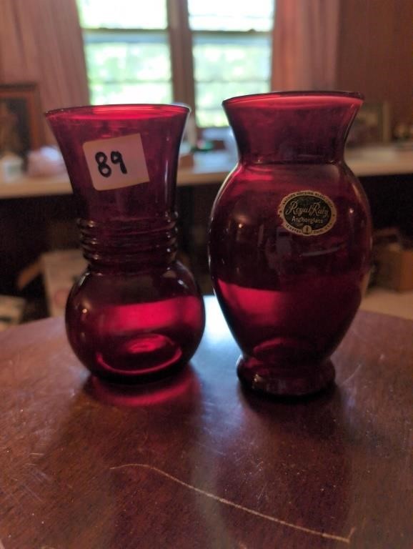 Anchor Hocking Royal Ruby Anchor Glass 2 vases