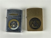 Two Zippo lighters brass Camel Joe Pres Seal