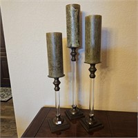 Glass & Bronze Color Candlesticks & Candles