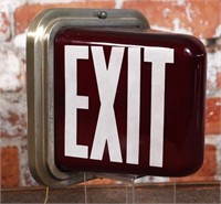 A Vintage Ruby Glass EXIT Sign in metal frame, Vg