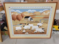 Large Framed Sheep Fold Art Canvas Art