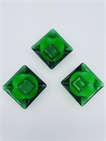 Emerald Green Glass Ashtray Set of 3