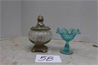 2 GLASS COMPOTE AND CANDY DISH